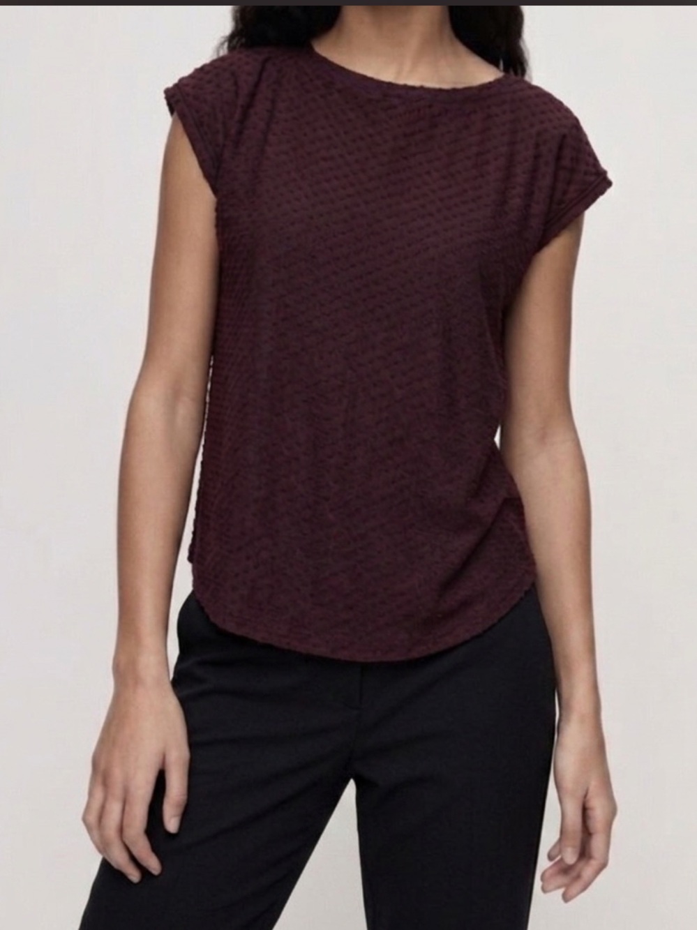 Wilfred Free Aritzia Textured Dot Top Womens XS Wine Plum Open Cross Back Blouse